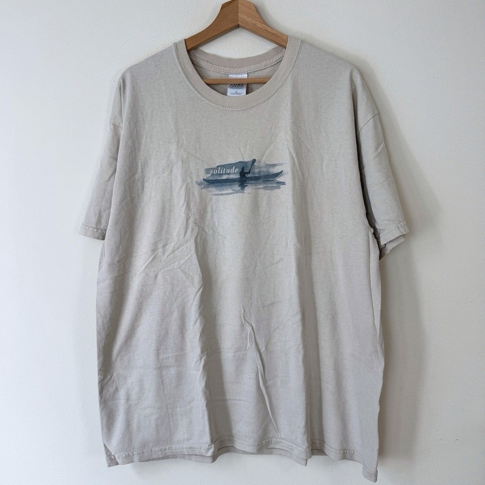 Vintage Nature Solitude Kayaking River Lake Graphic Art Gray Tee Shirt